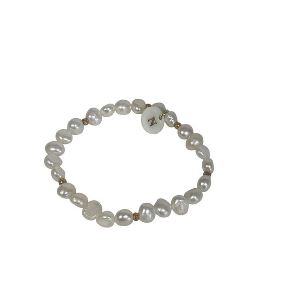 Faux White Pearl Bracelet With Gold Accents & Monogram "N" Charm - Picture 3 of 6